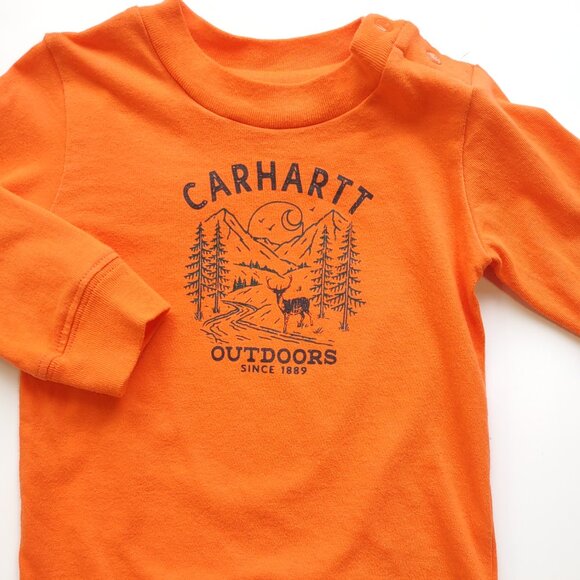 Carhartt Baby Onsie Long Sleeve Orange Outdoor Graphic & Logo NWOT 9 Month - Picture 1 of 7